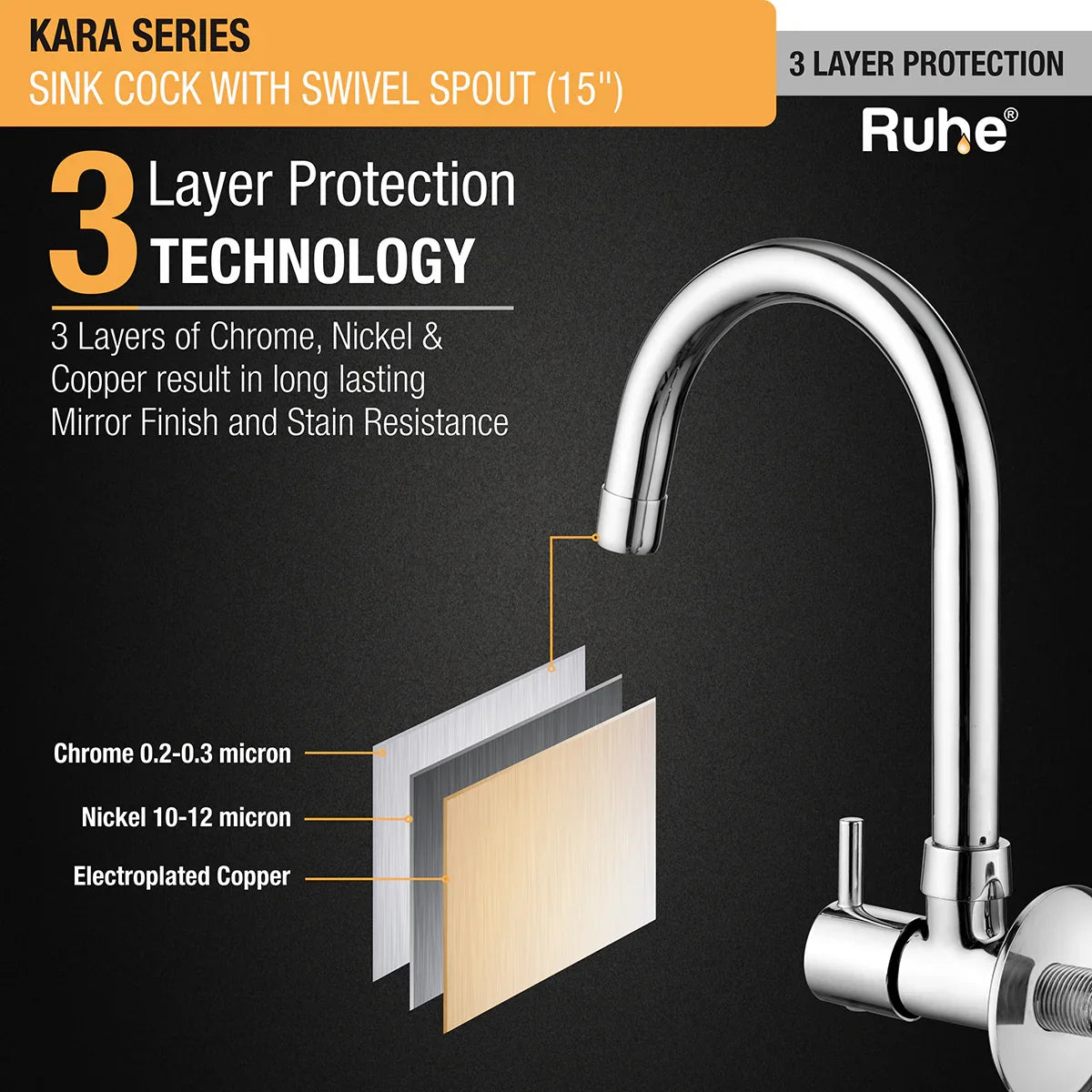Kara Wall Mount Kitchen Sink Tap with Swivel Spout