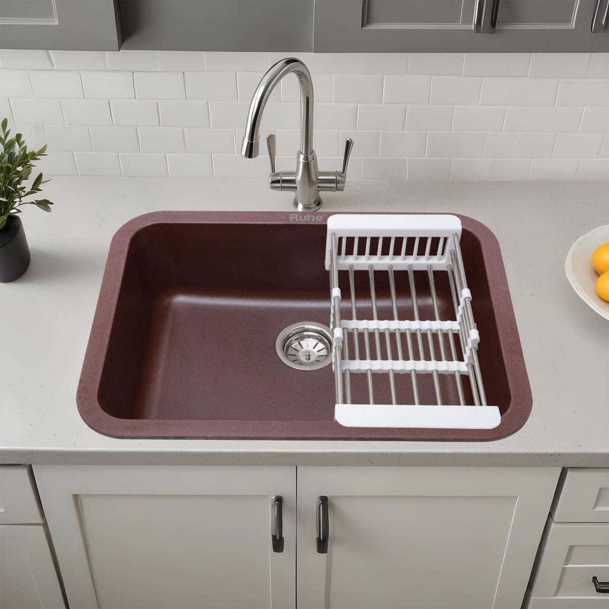 Choco Brown Quartz Single Bowl Kitchen Sink  (24 x 18 x 9 inches) - by Ruhe