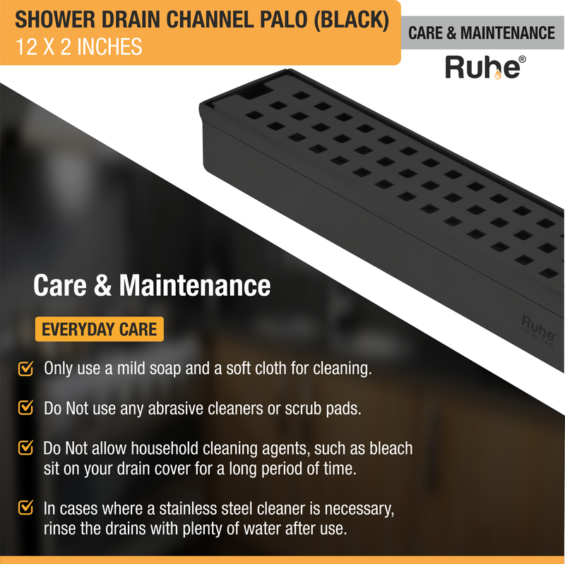 Palo Shower Drain Channel Black (2 Inches)