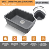 Smoke Grey Quartz Single Bowl Kitchen Sink  (24 x 18 x 9 inches)