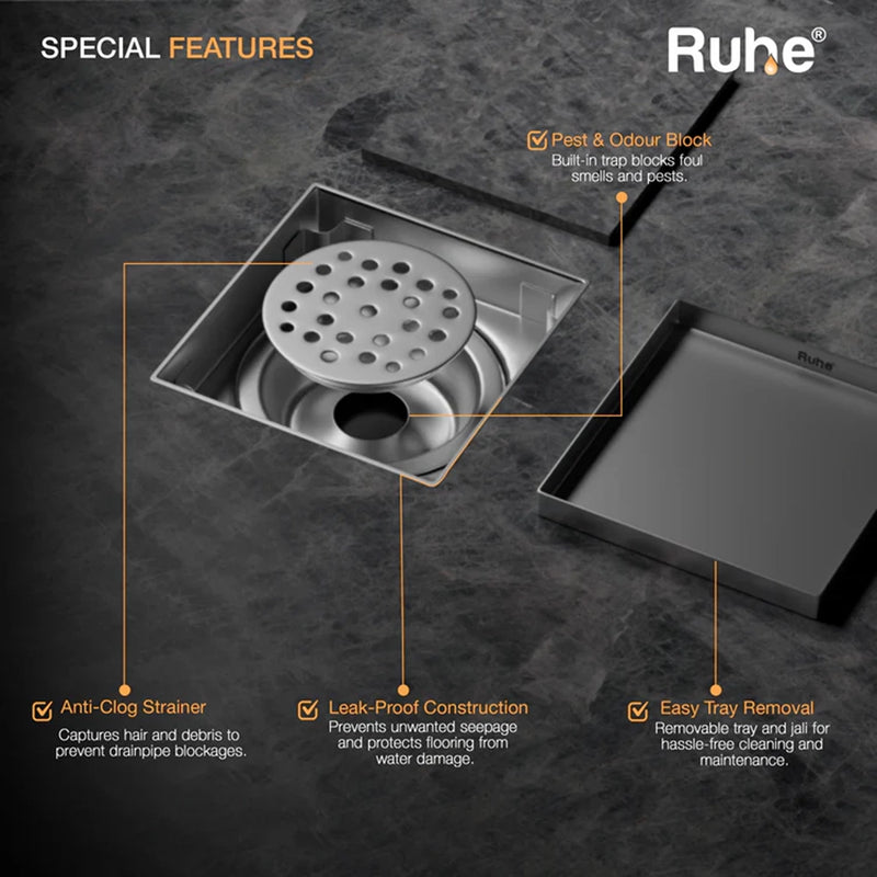 Tile-Insert Shower Drain Channel (5 x 5 Inches)