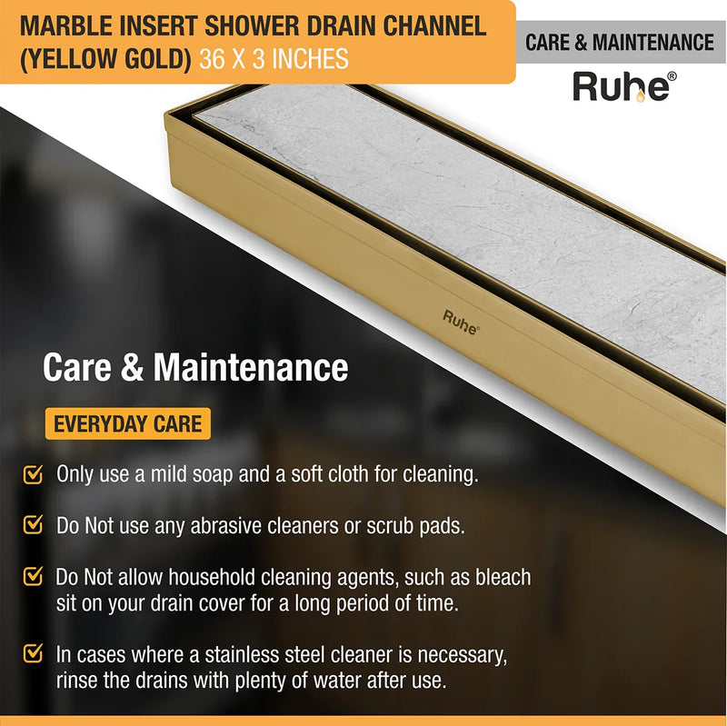 Marble Insert Shower Drain Channel (36 x 3 Inches) YELLOW GOLD PVD Coated - by Ruhe