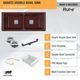 Quartz Double Bowl Kitchen Sink - Choco Brown (45 x 20 x 9 inches) - by Ruhe®