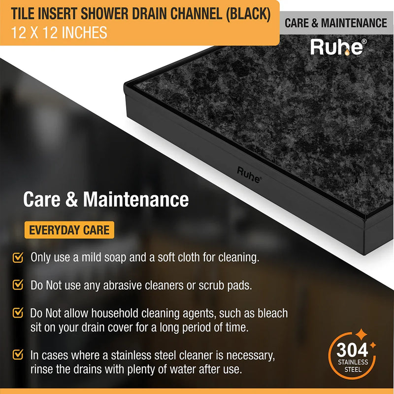 Tile-Insert Shower Drain Channel Coloured (12 x 12 Inches)