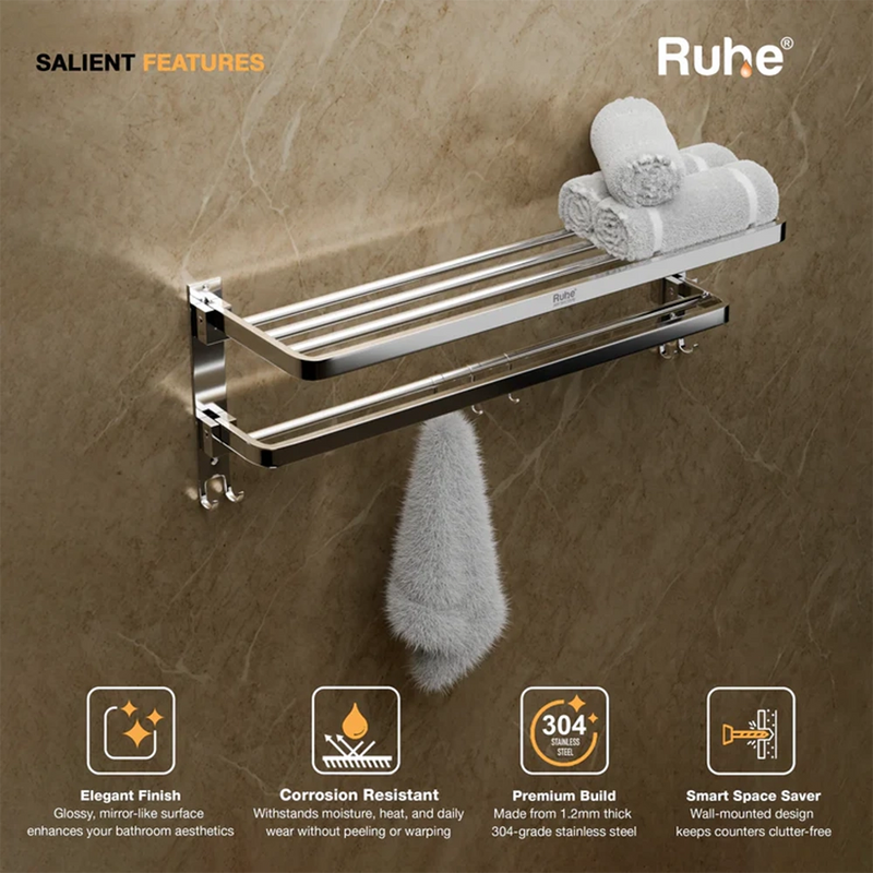 Dual Foldable 304-Grade Towel Rack (24 Inches)