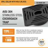 Opal Square 304-Grade Floor Drain in Black PVD Coating (5 x 5 Inches) with Hole stainless steel