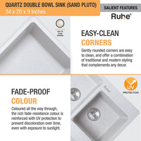 Quartz Double Bowl Kitchen Sink (34 x 20 x 9 inches)