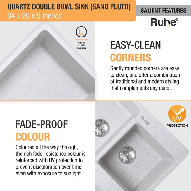 Quartz Double Bowl Kitchen Sink (34 x 20 x 9 inches)