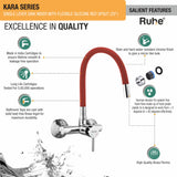 Kara Single Lever Wall-mount Sink Mixer Brass Faucet with Red Silicone Spout - by Ruhe®