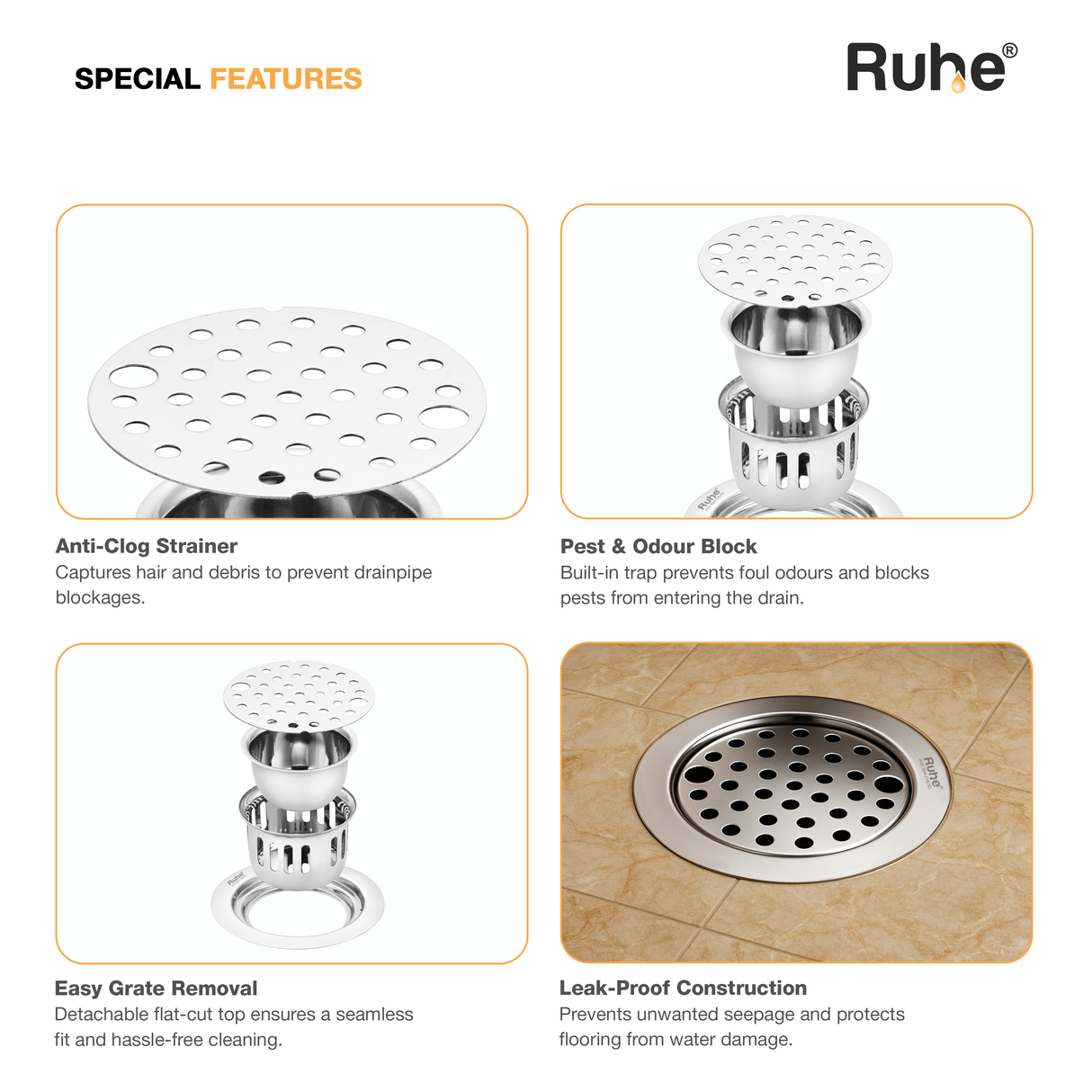 Round Floor Drain with Lock and Cockroach Trap (5 Inches)