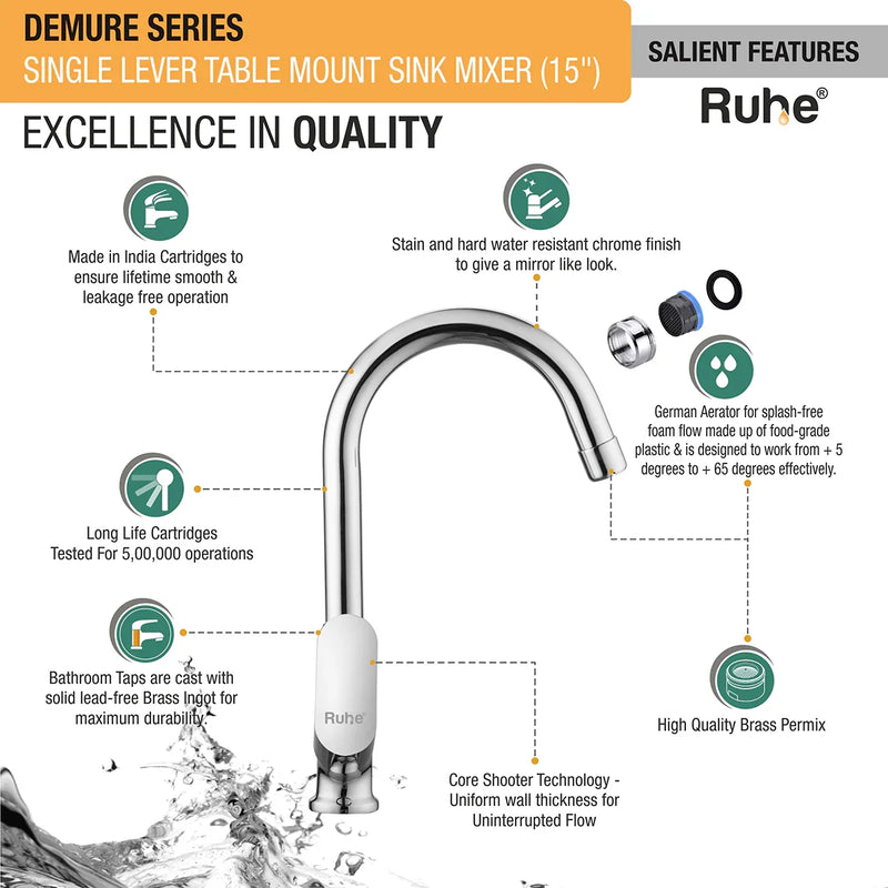 Demure Single Lever Deck-mount Kitchen Sink Mixer Tap with Swivel Spout