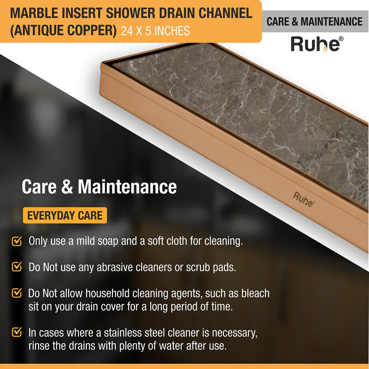 Marble-Insert Shower Drain Channel 5 inches