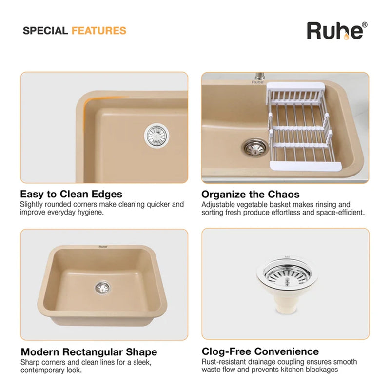 Quartz Single Bowl Round Kitchen Sink (24 x 18 x 9 Inches)