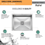 Handmade Single Bowl Kitchen Sink (21 x 18 x 10 Inches) Quality