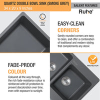 Quartz Double Bowl Kitchen Sink (34 x 20 x 9 inches)