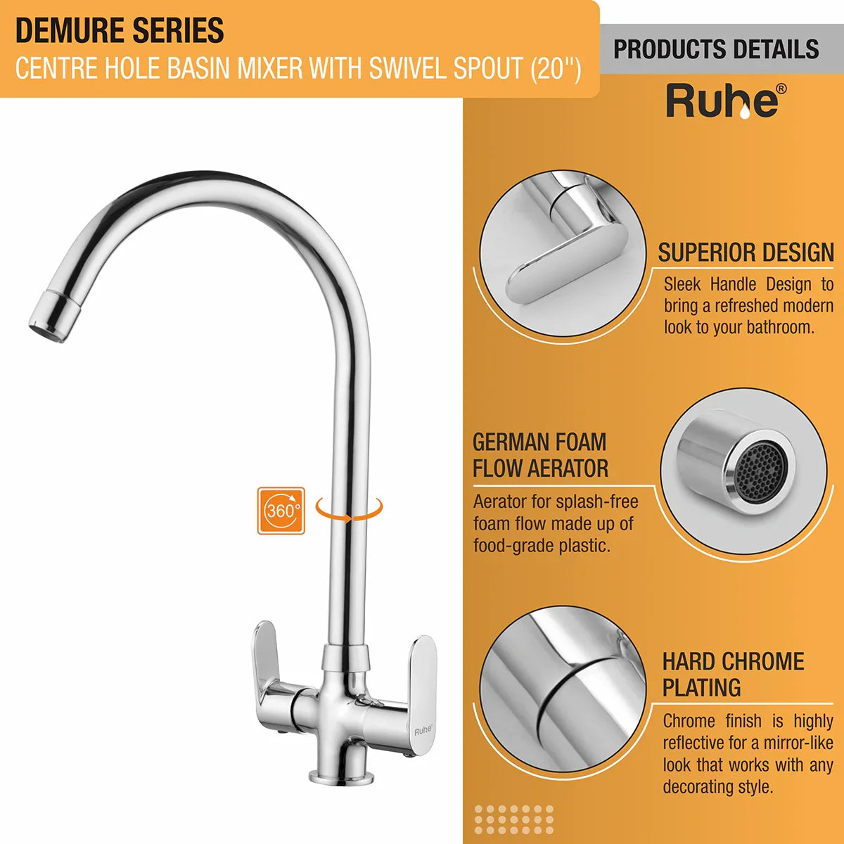 Demure Deck Mount Wash Basin Mixer Tap with Swivel Spout