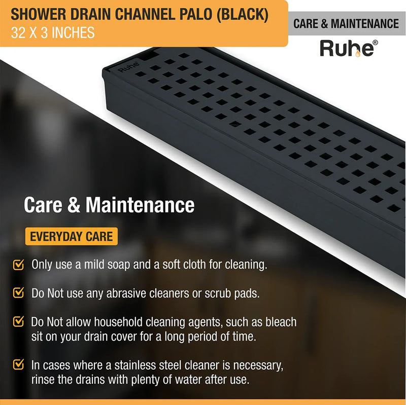 Palo Shower Drain Channel (32 x 3 Inches) Black PVD Coated - by Ruhe