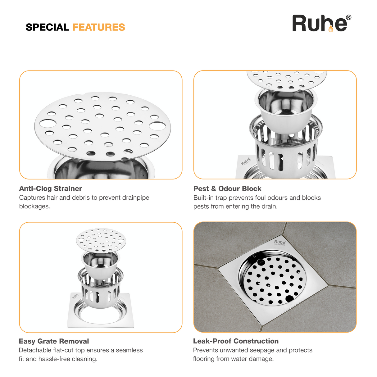 Air Flat Cut Floor Drain with Lock & Cockroach Trap