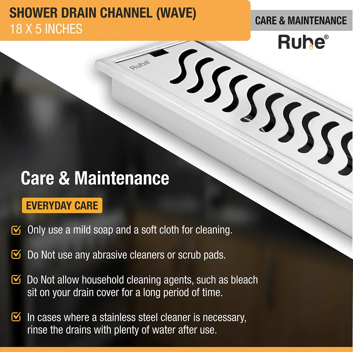 Wave Shower Drain Channel (5 Inches)