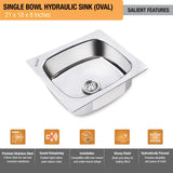 Oval Single Bowl (21 x 18 x 8 inches) Kitchen Sink - by Ruhe