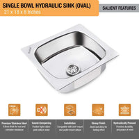 Oval Single Bowl Kitchen Sink (21 x 18 x 8 Inches)(Salient Features)