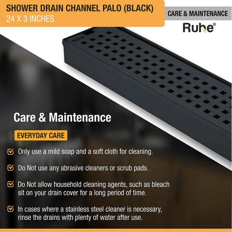 Palo Shower Drain Channel (24 x 3 Inches) Black PVD Coated - by Ruhe