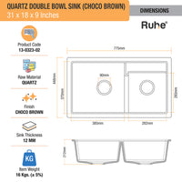 Quartz Double Bowl Kitchen Sink (31 x 18 x 9 Inches)