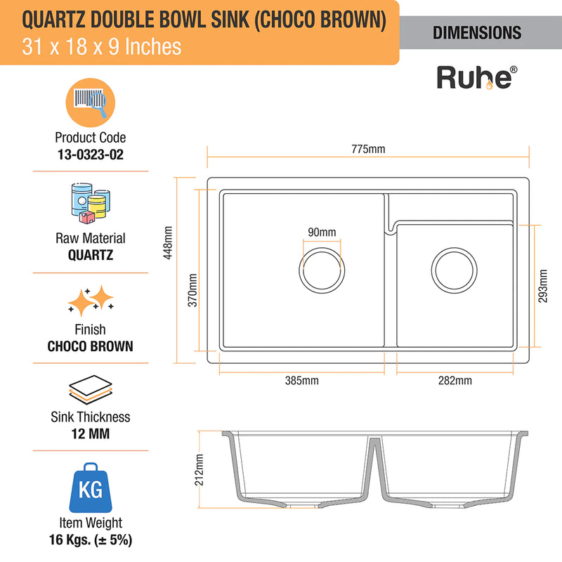 Quartz Double Bowl Kitchen Sink (31 x 18 x 9 Inches)