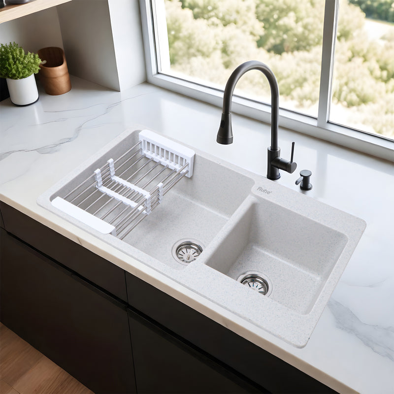Quartz Double Bowl Kitchen Sink (34 x 20 x 9 inches)