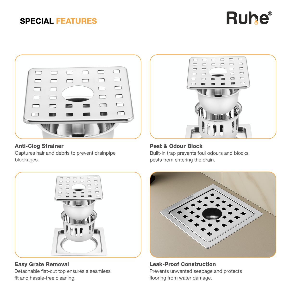 Fire Flat Cut Floor Drain with Cockroach Trap