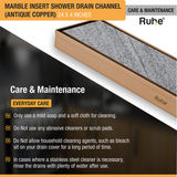 Marble Insert Shower Drain Channel (24 x 4 Inches) ROSE GOLD PVD Coated care and maintenance