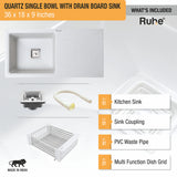 Quartz Single Bowl with Drainboard Kitchen Sink - Sand Pluto Accessories