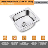 Oval Single Bowl 304-Grade Kitchen Sink (18 x 16 x 8 inches)– by Ruhe