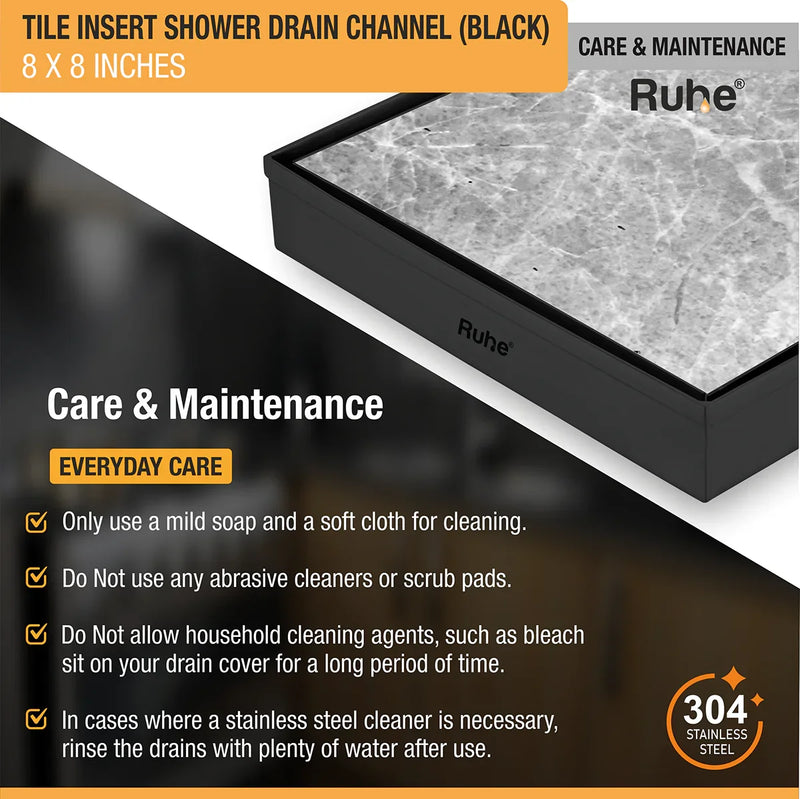 Tile-Insert Shower Drain Channel Coloured (8 x 8 Inches)