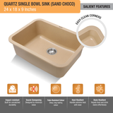 Sand Choco Quartz Single Bowl Kitchen Sink  (24 x 18 x 9 inches) - by Ruhe