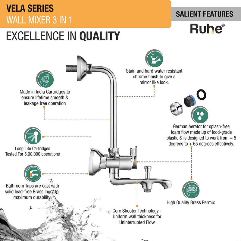 Vela 3-in-1 Wall Mixer Tap