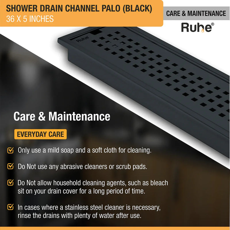 Palo Shower Drain Channel (36 x 5 Inches) Black PVD Coated - by Ruhe