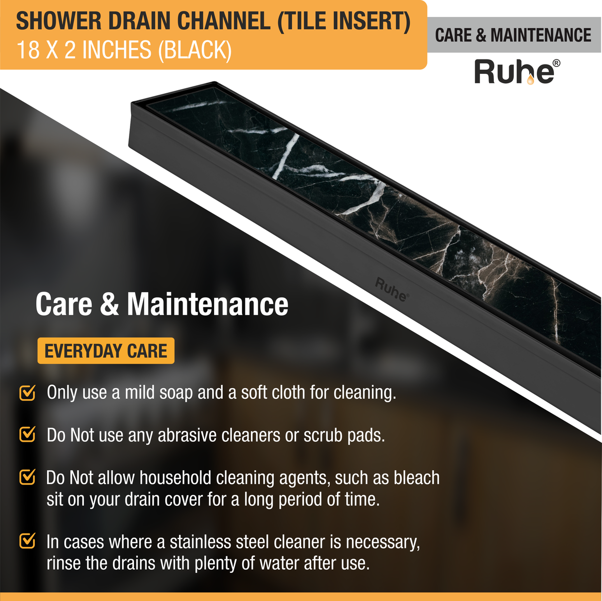 Tile-Insert Shower Drain Channel (2 Inches)
