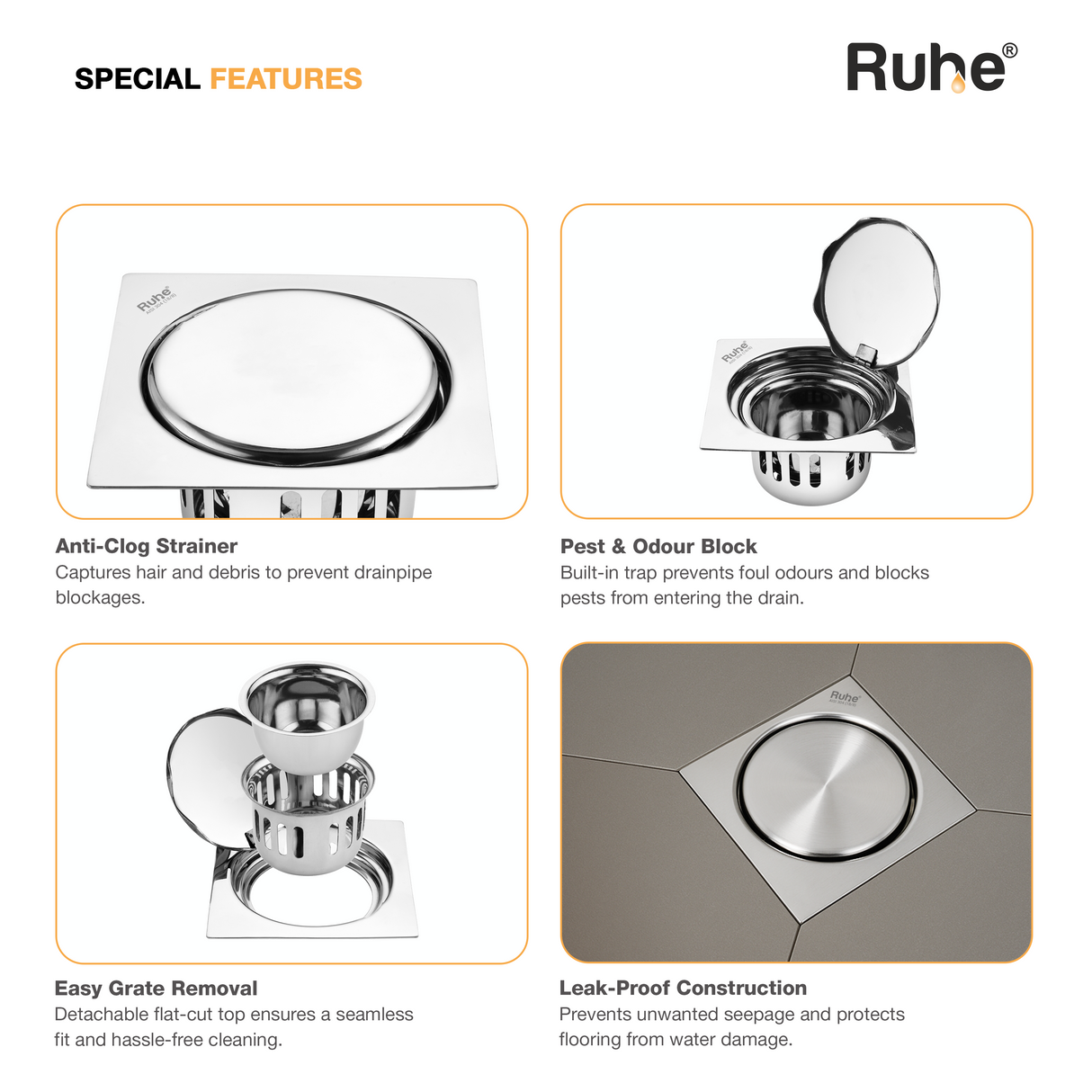 Full Moon Floor Drain with Cockroach Trap