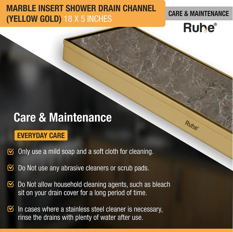 Marble Insert Shower Drain Channel (18 x 5 Inches) YELLOW GOLD PVD Coated - by Ruhe