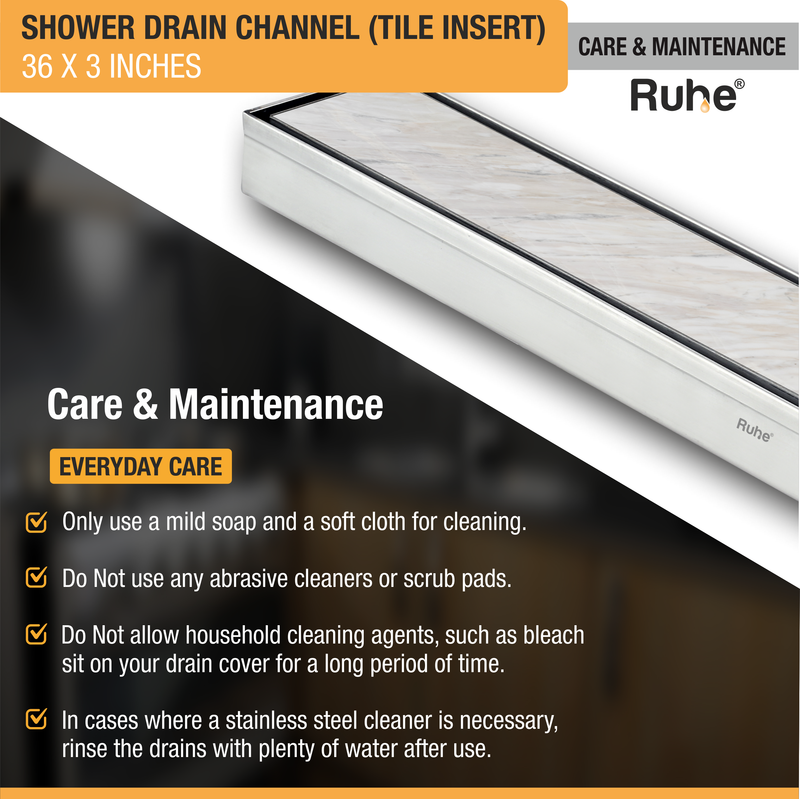 Tile-Insert Shower Drain Channel (3 Inches)