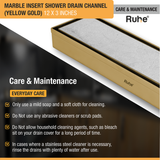 Marble Insert Shower Drain Channel (12 x 3 Inches) YELLOW GOLD PVD Coated care and maintenance