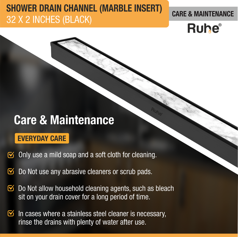 Marble-Insert Shower Drain Channel (2 Inches)