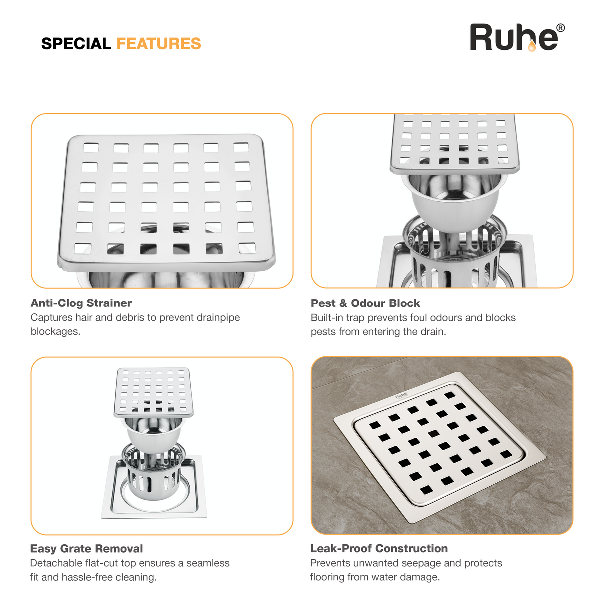 Fire Flat Cut Floor Drain with Cockroach Trap