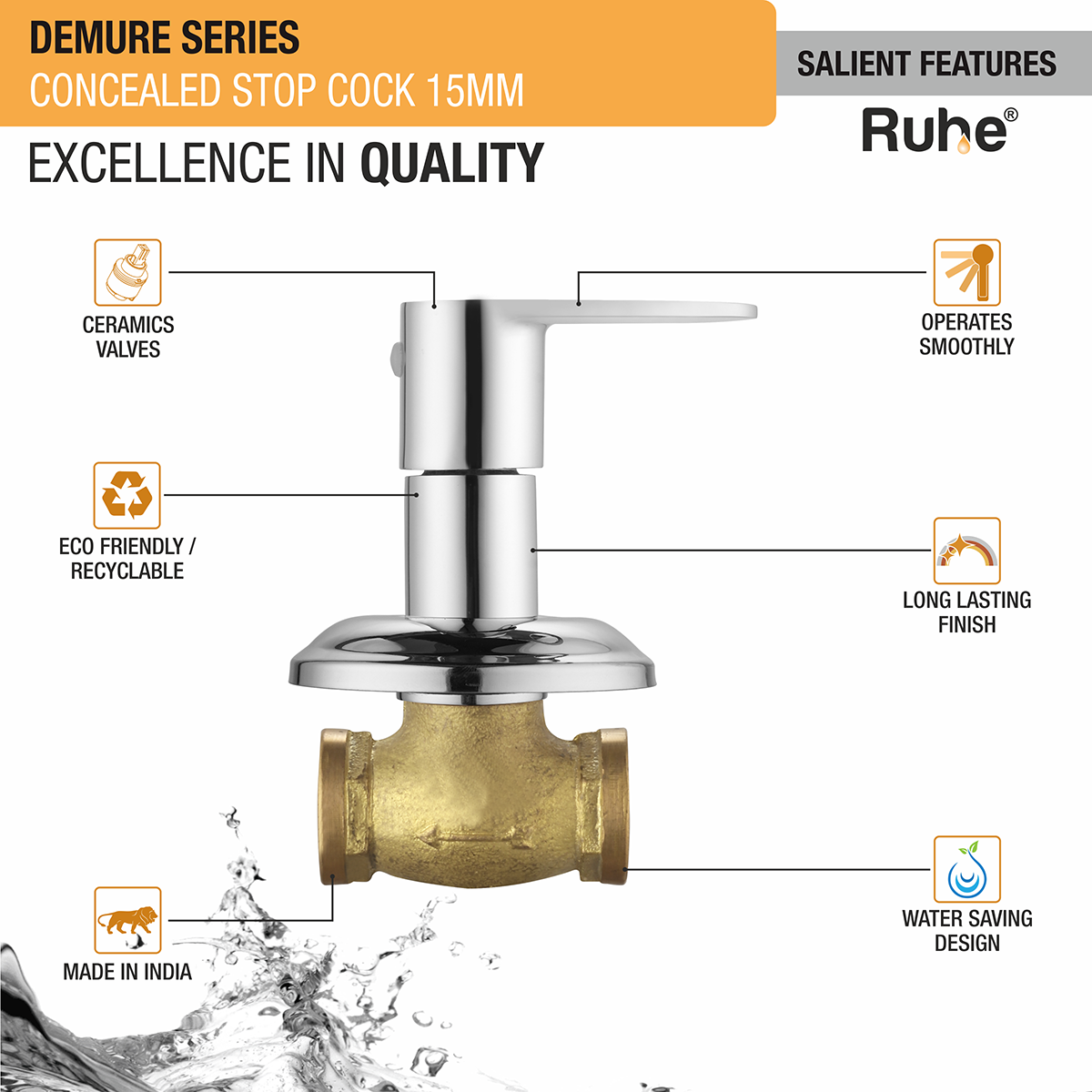 Demure Concealed Stop Valve Brass Faucet (15mm)- by Ruhe®