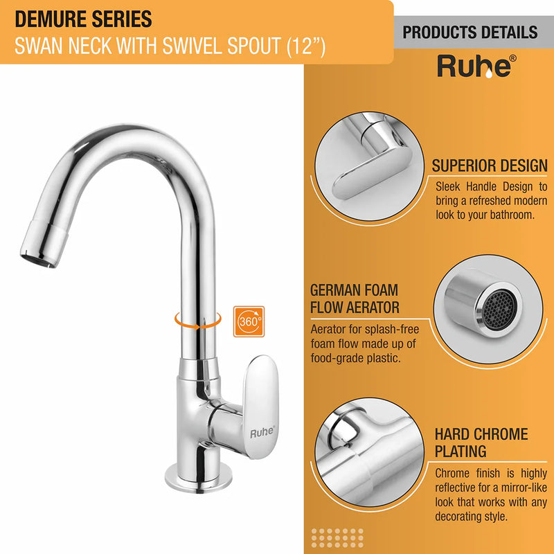 Demure Deck Mount Wash Basin Tap with Swivel Spout