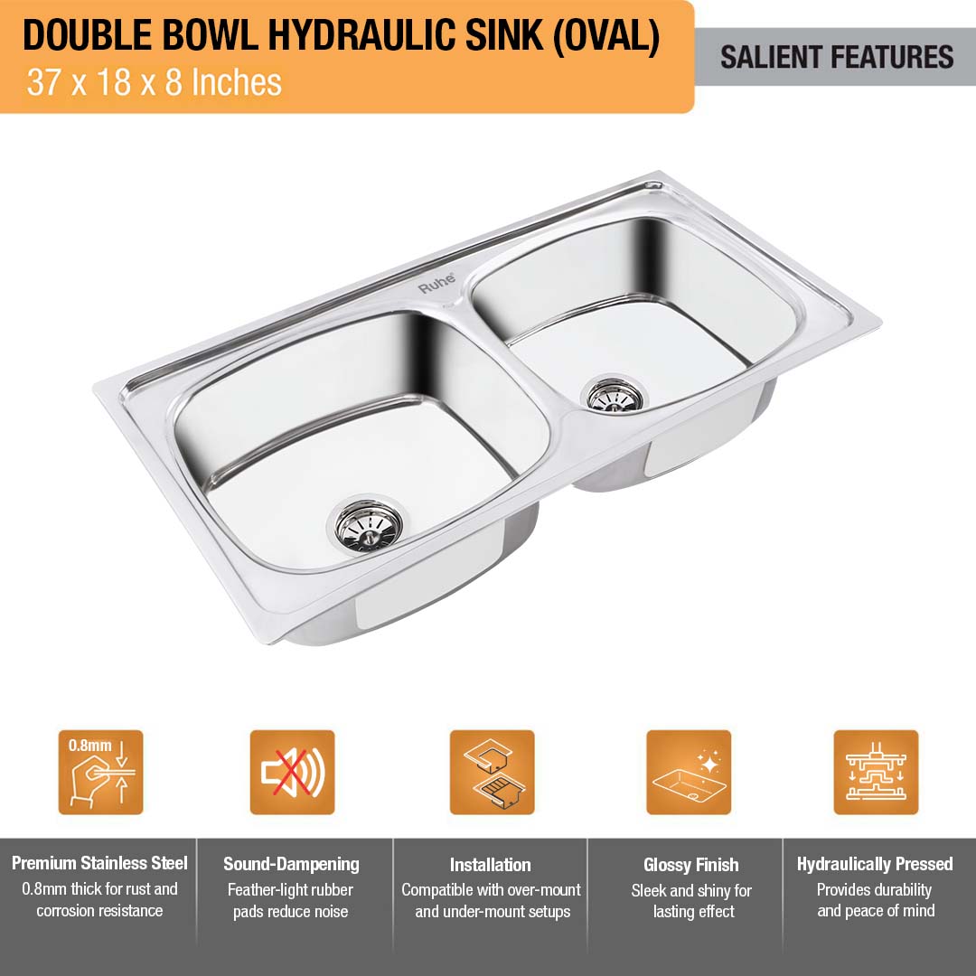 Oval Double Bowl (37 x 18 x 8 inches) Kitchen Sink - by Ruhe