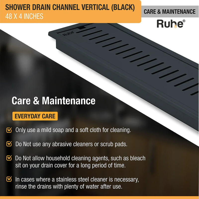 Vertical Shower Drain Channel (48 x 4 Inches) Black PVD Coated - by Ruhe