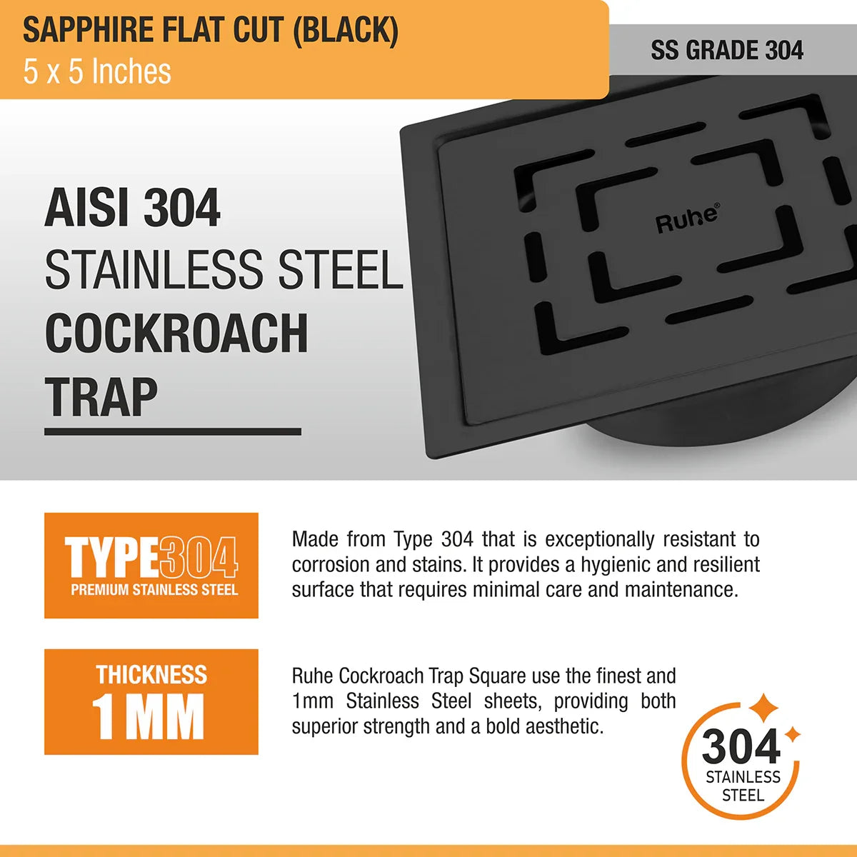 Sapphire Square Flat Cut Floor Drain