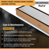Marble Insert Shower Drain Channel (12 x 3 Inches) ROSE GOLD PVD Coated care and maintenance